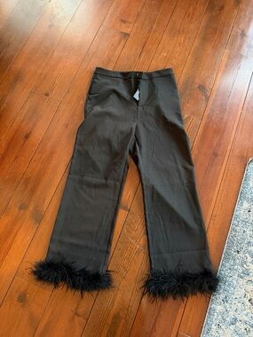 Lulu's Black Feather-Hem Pants